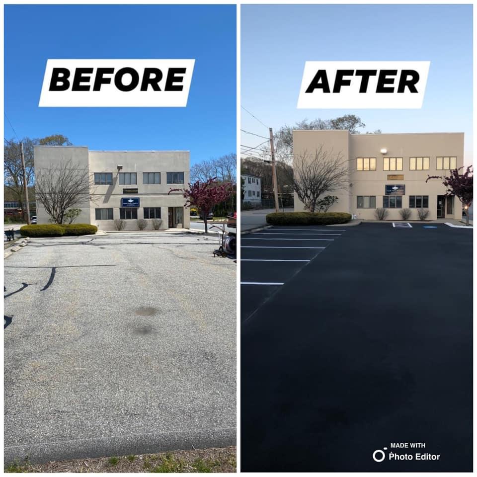 A before and after picture of the parking lot.