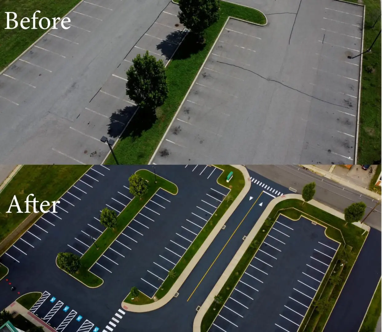 A before and after picture of an empty parking lot.